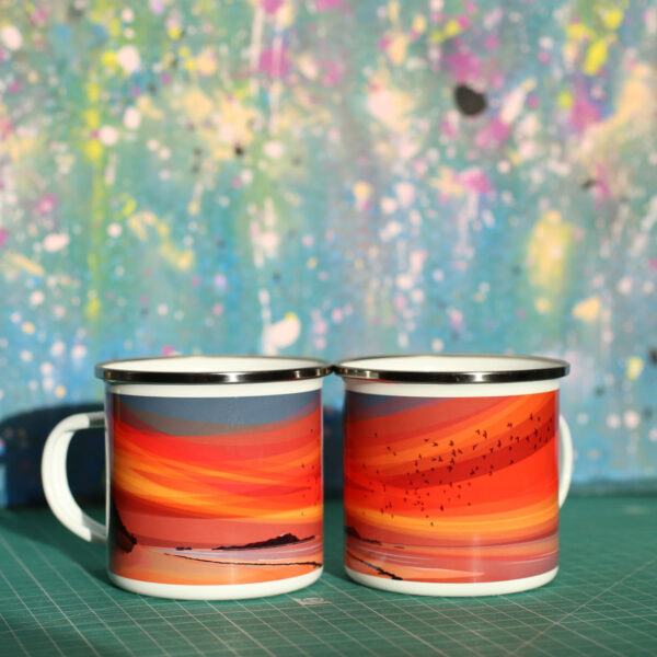 Sunset over Fidra enamel mug by helen wyllie