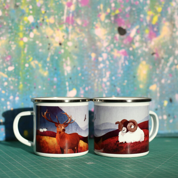 Ram and stag enamel mug by helen wyllie