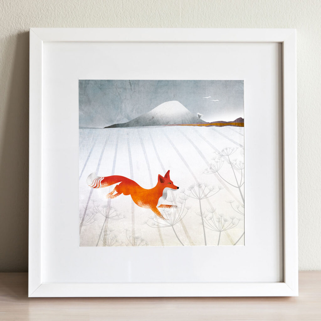 North Berwick Law and fox print by helen wyllie