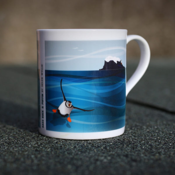 china mug bass rock puffin by helen wyllie