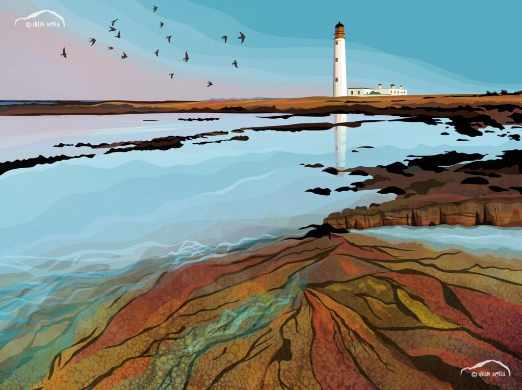 Barns Ness lighthouse by Helen Wyllie print greetings card