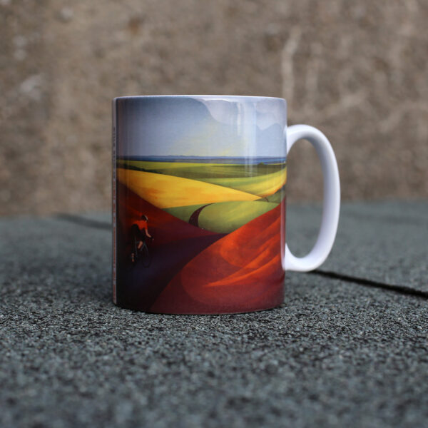 cycling lammermuirs mug by helen wyllie