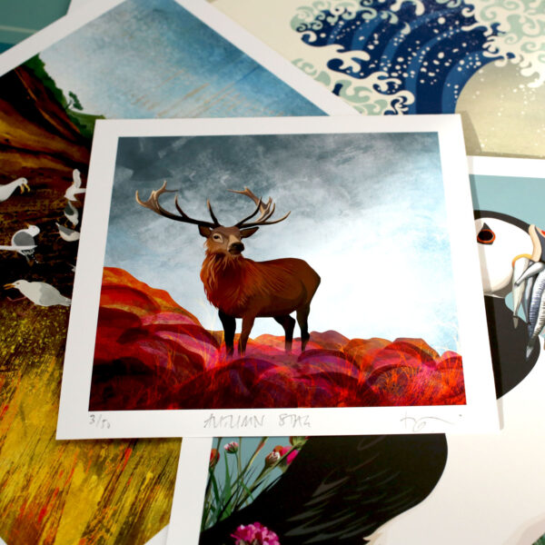 Autumn stag print by helen wyllie