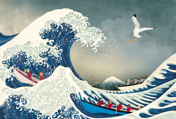 Great Wave off North Berwick tea towel by Helen Wyllie