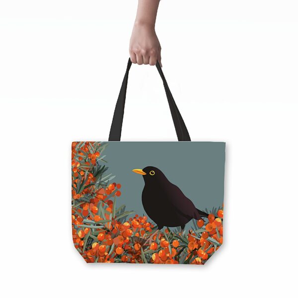 blackbird sea buckthorn tote bag by helen wyllie