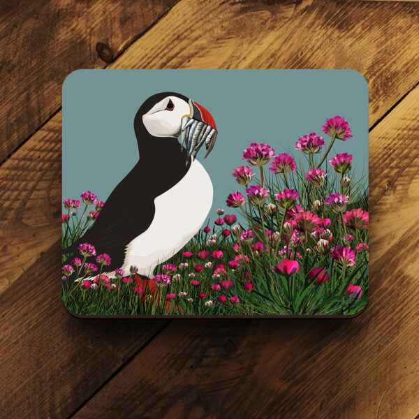 puffin and seathrift placemat by helen wyllie