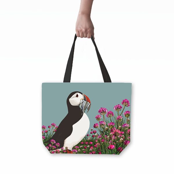 puffin seathrift tote bag by helen wyllie