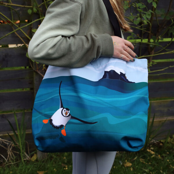 bass rock and puffin tote bag by helen wyllie